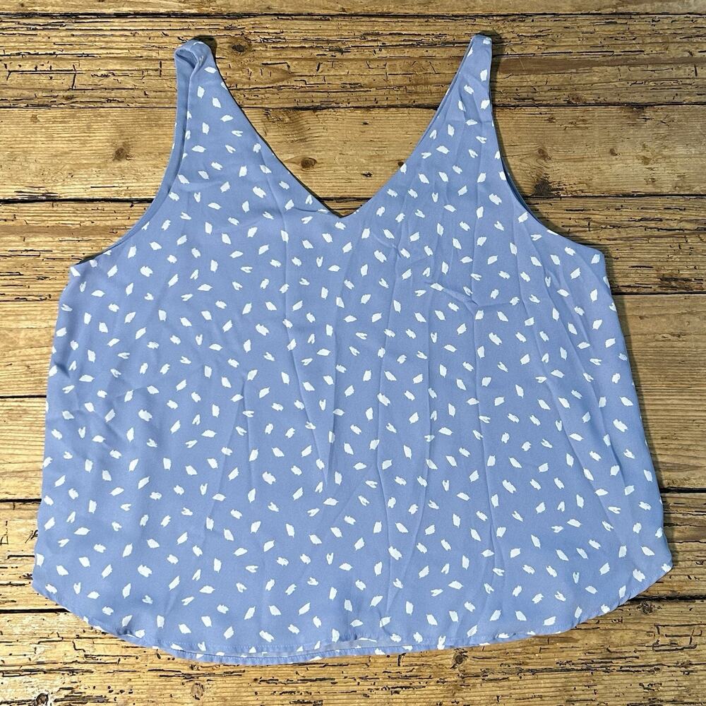 LOFT Women’s Light Blue, Feather Print Sleeveless V Neck Blouse